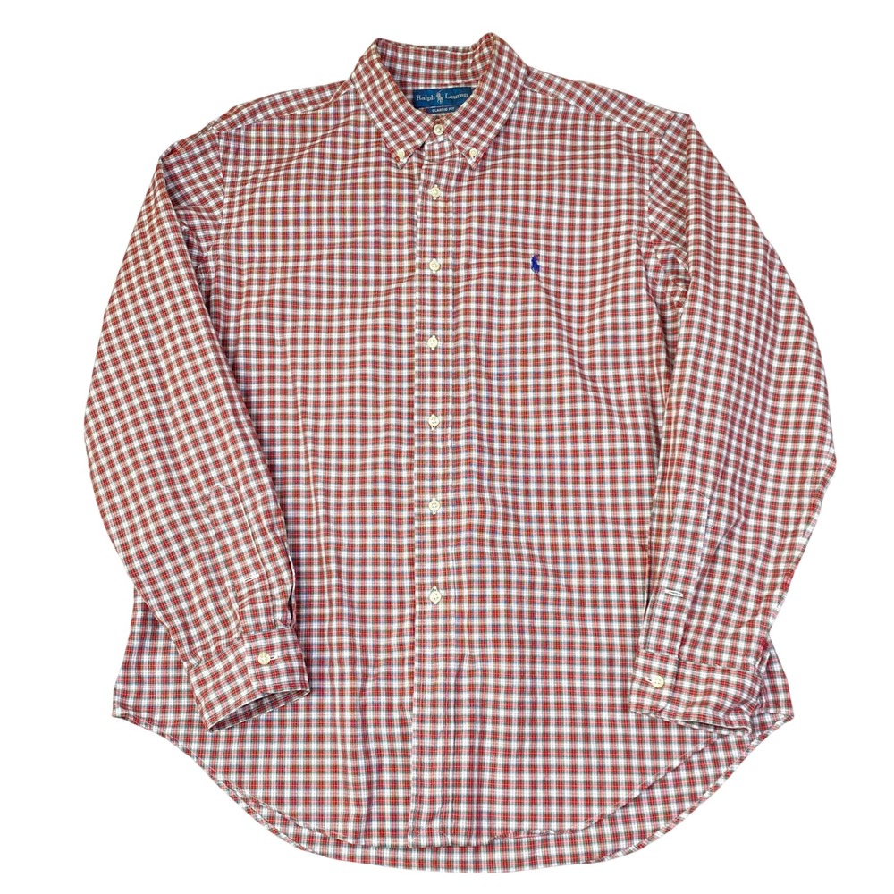 Vintage 90s Y2K Ralph Lauren Shirt Men XL Red Holiday Plaid Classic Fit Preppy